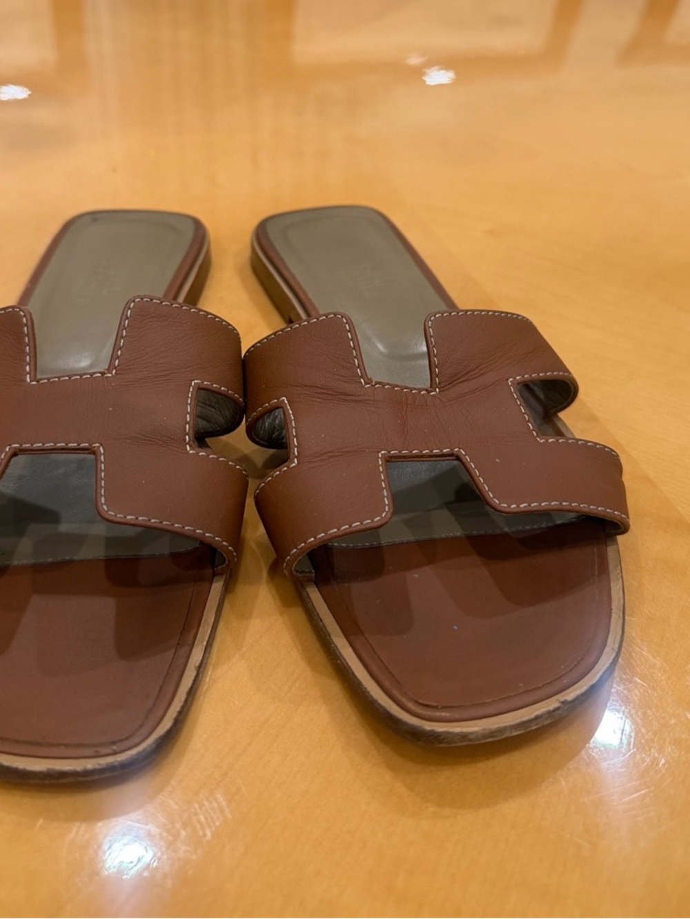 Hermes Brown Leather Oran Slide Sandals - Women's - Picture 2 of 2